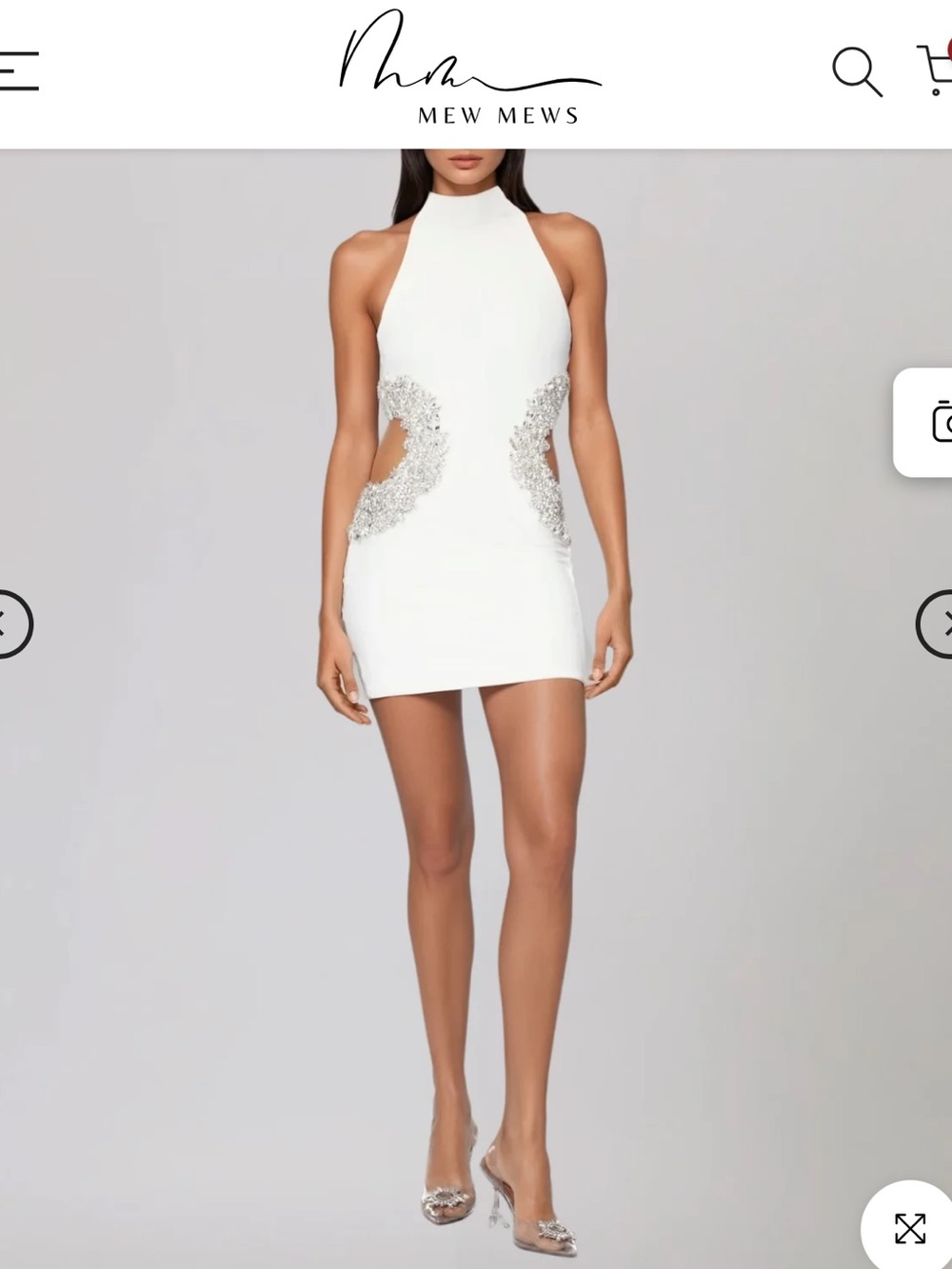 Lenticor Sleeveless Cutout Crystal Mini Dress In White